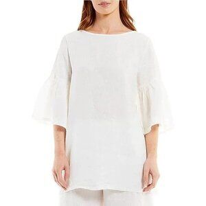 Bryn Walker Size XS White Linen Round Neck Ruffle 3/4 Bell Sleeve Tunic Top NWT